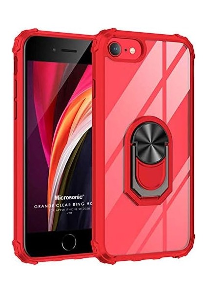 Apple iPhone Se 2020 Için Kılıf Grande Clear Ring Holder Kırmızı [Apple iPhone Se 2020 ile Uyumlu Kılıf - Kırmızı]