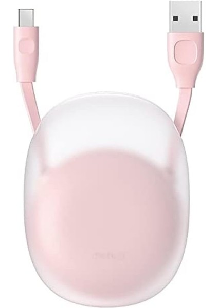 Metrashop Lets Go Little, 2.0 A Usb-A & Usb-C Makaralı Şarj & Data Aktarım Kablosu, 1 Metre, Beyaz- Pembe, Catrn-24