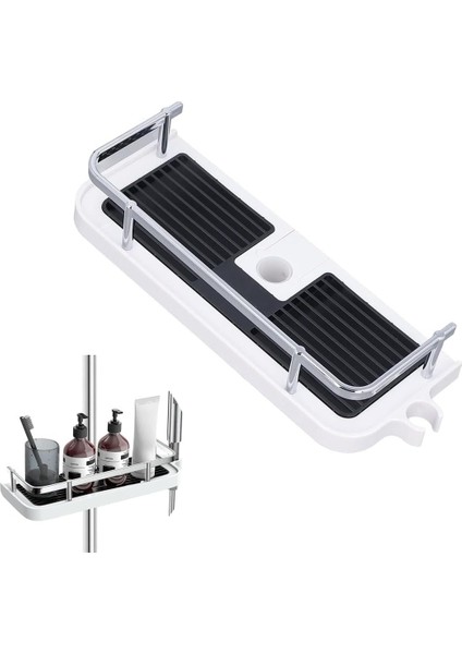 Metrashop Rafı, Duş Başlığı Tutucusu, Dayanıklı Şampuan ve Sabunluk Rafı, Banyo Düzenleyici, Duş Rayı Için Gümüş, Organizer, Çok Amaçlı,