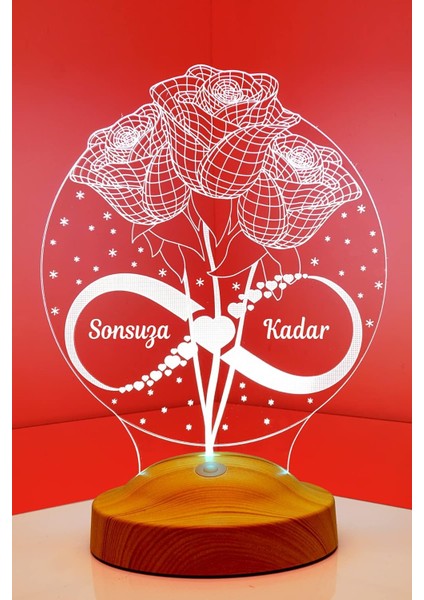 Metrashop 3D Sonsuza Kadar Hediyesi 3 Boyutlu Güller ve Sonsuzluk LED Lamba