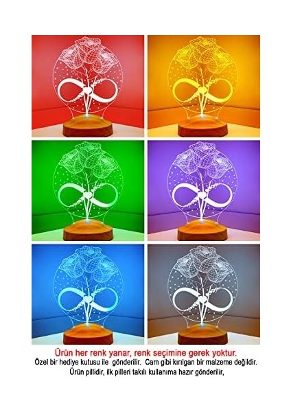 Metrashop 3D Sonsuza Kadar Hediyesi 3 Boyutlu Güller ve Sonsuzluk LED Lamba