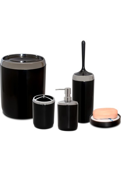 Metrashop Lima Xl Krom Dekorlu Banyo Seti/siyah