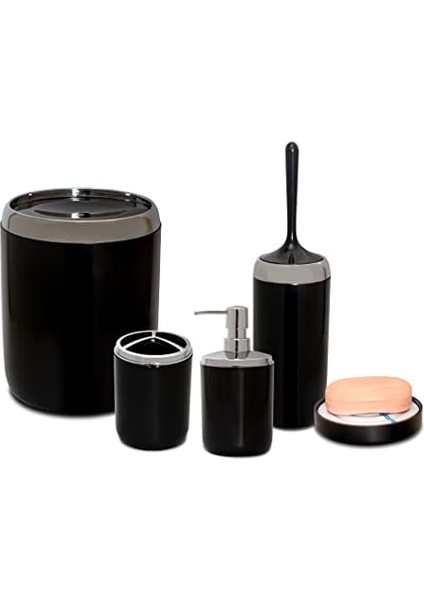 Metrashop Lima Xl Krom Dekorlu Banyo Seti/siyah
