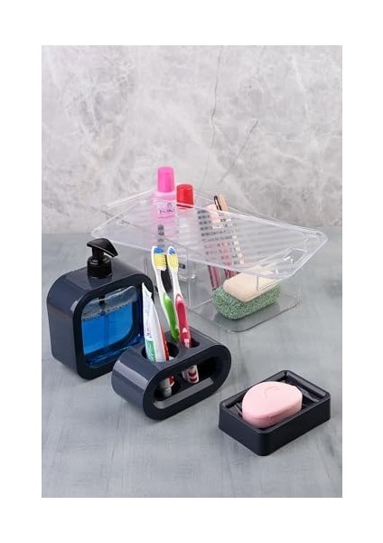 Metrashop Tasarım 4 Parça Banyo Aksesuar Seti Modern Hafif Lüks Yıkama Kabı Banyo Aksesuarları Banyo Seti Losyon Şişeleri, Diş Fırçası Tutacağı, Diş Kupası, Sabunluk fiyatları