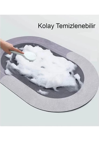 Metrashop Concept Süper Su Emici Kaymaz Tabanlı Oval Banyo Paspası Diatom Banyo Lavabo Paspası Sihirli Su Emici Diyatom Paspas 60 x 39 cm (Mavi)