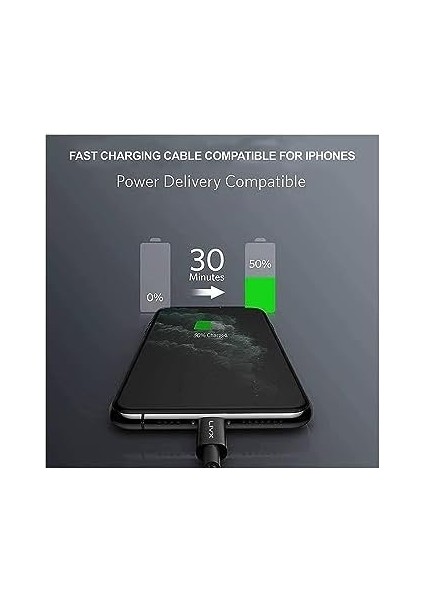 Metrashop Horizontal 20W Type C To Lightning 3 Metre iPhone iPad Hızlı Şarj ve Data Kablosu Space Gray