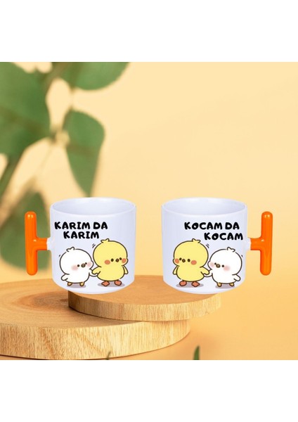 Premium 2'li Karımda Karım Kocamda Kocam Baskılı T Kulp Kupa Bardak