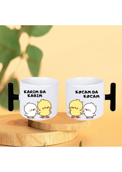 Premium 2'li Karımda Karım Kocamda Kocam Baskılı T Kulp Kupa Bardak