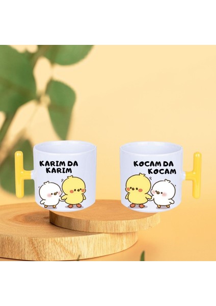 Premium 2'li Karımda Karım Kocamda Kocam Baskılı T Kulp Kupa Bardak