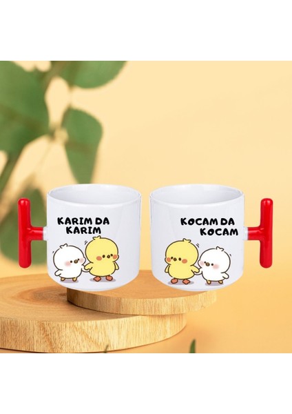 Premium 2'li Karımda Karım Kocamda Kocam Baskılı T Kulp Kupa Bardak