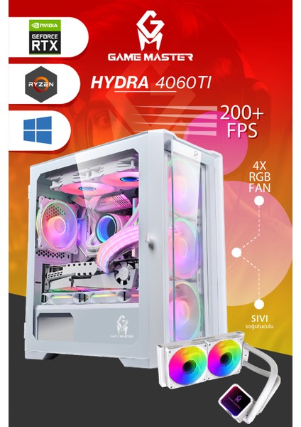 Hydra 4060TI Ryzen 7 5700X Cpu 32GB 3200 Mhz Ram 1tb M.2 SSD RTX4060TI Sıvı Soğutuculu Gamin Pc