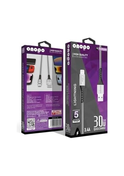 Metrashop Iphone Uyumlu 3.4A Lightning Örgülü Hızlı Şarj ve Data Kablosu 30W Metal Uçlu -F8