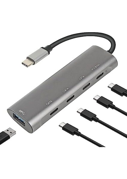Metrashop Macbook Şarj Uyumlu Type-C Destekli 60W Pd Tüm Bilgisayarlar Için Şarj Uyumlu 5 In 1 Hub Dönüştürücü Çevirici Çoklayıcı USB Typec Girişli C268