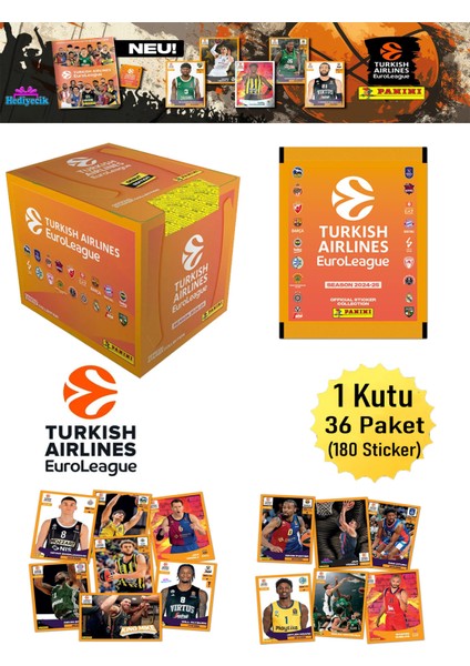 Turkish Airlines Euroleague 2025 Sticker Seti 1 Kutu (36 Paket)