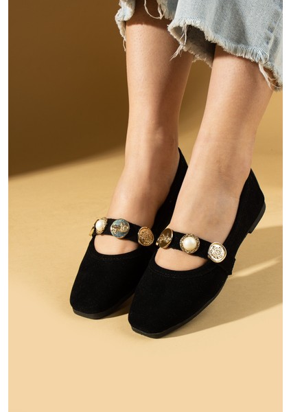 Inci Detaylı Tek Bantlı Rahat Taban Kadın Babet 81-160-25SÜET