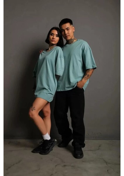 Erkek 24/1 Düz Akalite Oversize T-Shirt - Mint Yeşili fiyatları
