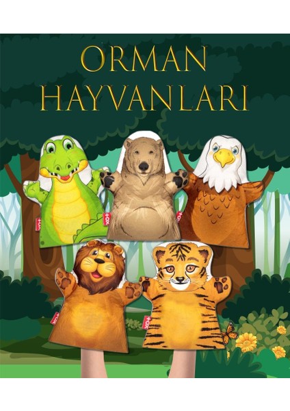 5 Parça Orman Hayvanları Keçe El Kukla Set , Eğitici Oyuncak