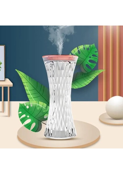 Metrashop Masaüstü Lamba ve Nemlendirici Şarjlı Işık Kristal Elmas Desenli 7 Farklı Renk Atmosfer Lamba Göz Yormayan Işık Kitap Okuma Işığı Salon Oturma Odası Yatak Odası Aydınlatma 20CM x 9xm D13