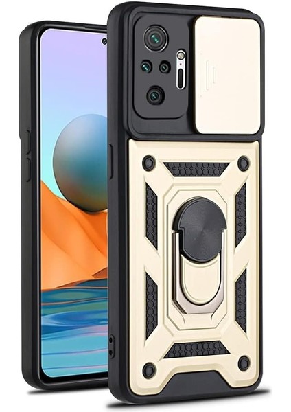 Xiaomi Redmi Note 10 Pro Kılıf Lens Sürgülü Yüzüklü Tank Silikon Pars