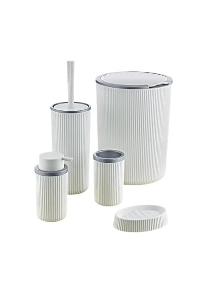 Metrashop 5 Parça Lüx Plastik Banyo Seti 7 Litre Dokunmatik Çöp Kovalı, Antibakteriyel Fırça (Beyaz-Gri) fiyatları