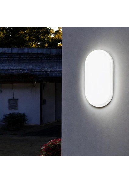 Metrashop 20W Oval Beyaz LED Nem Su Geçirmez Banyo Bahçe Balkon Tavan Duvar Lambası 6500K Beyaz Işık IP65 Dış Mekan Kullanıma Uygun