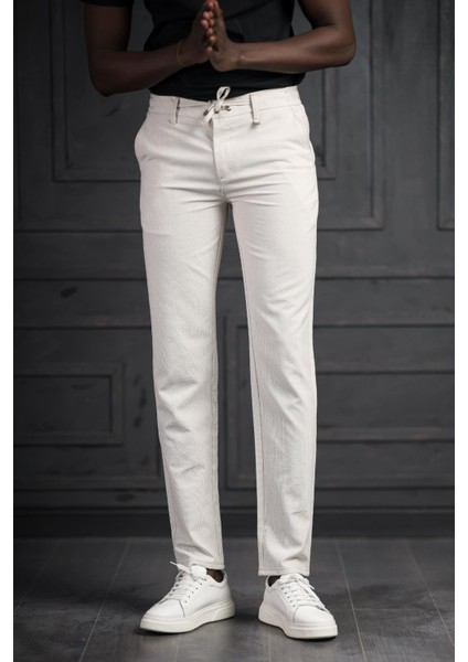 Slimfit Beli Lastikli ve Iplikli Likralı Çizgili Jogger Pantolon
