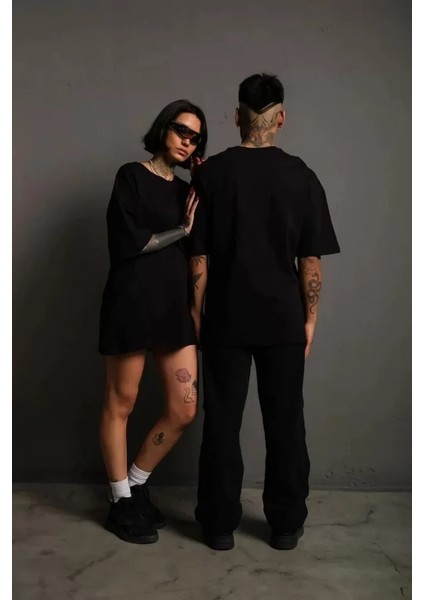 Erkek 24/1 Düz Akalite Oversize T-Shirt - Siyah fiyatları