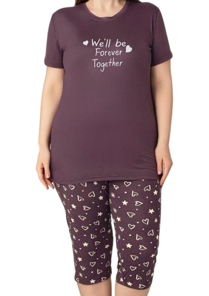 Kadın Bisiklet Yaka Düğmesiz Battal Kesim Viskon Kısa Kol Kapri Cepli Büyük Beden Pijama Takımı modelleri