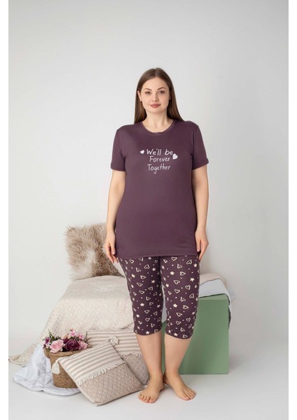 Kadın Bisiklet Yaka Düğmesiz Battal Kesim Viskon Kısa Kol Kapri Cepli Büyük Beden Pijama Takımı indirimleri