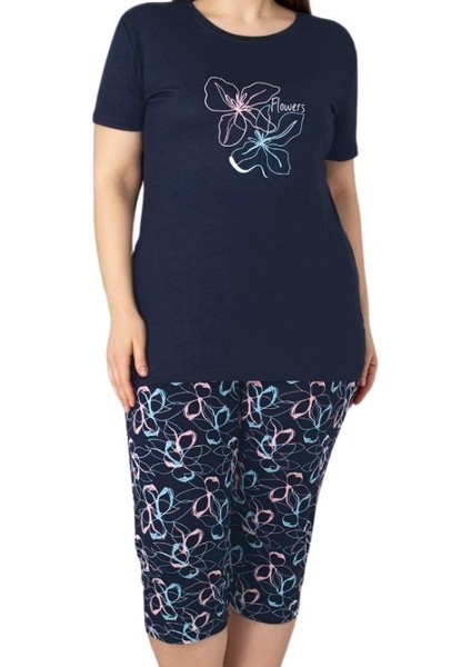 Kadın Bisiklet Yaka Düğmesiz Battal Kesim Viskon Kısa Kol Kapri Cepli Büyük Beden Pijama Takımı modelleri