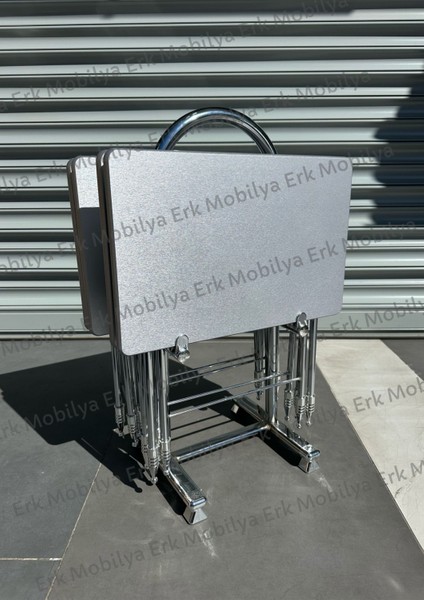 (Düz Gümüş Gri) Çanta Sehpa, Sehpa, Zigon, 4lü Zigon, Çanta Sehpa, Mebran Çanta Sehpa, Mdf Sehpa