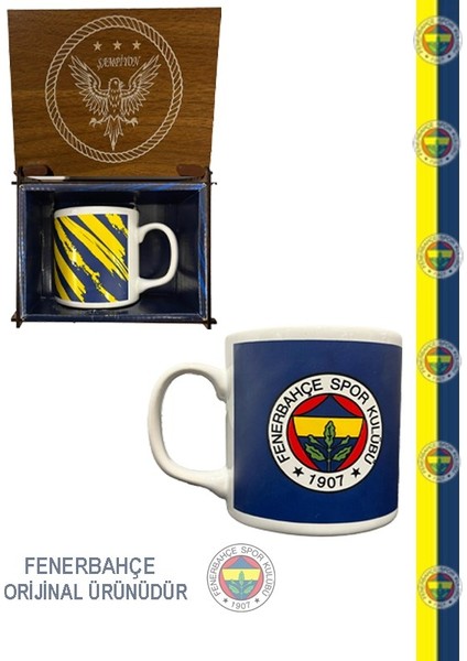 Lisanslı Kupa Lacivert Logolu Mug Hediyelik Ahşap Kutulu