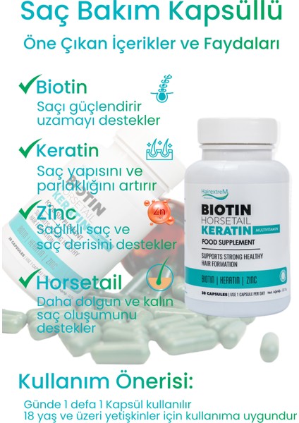Saç ve Tırnak Vitamini - Biotin, Keratin, Çinko ve At Kuyruğu Ekstraktı Içeren Saç Vitamini Desteği