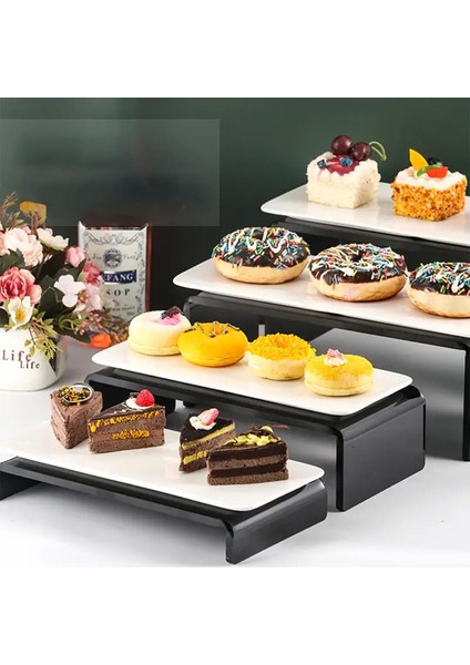 3'lü Ürün Yükseltici Organizer Stant Pleksi 26 x 3 cm / 28 x 6 cm / 30 x 10 cm / 5mm - Siyah