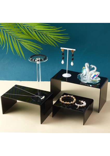 3'lü Ürün Yükseltici Organizer Stant Pleksi 26 x 3 cm / 28 x 6 cm / 30 x 10 cm / 5mm - Siyah fiyatları