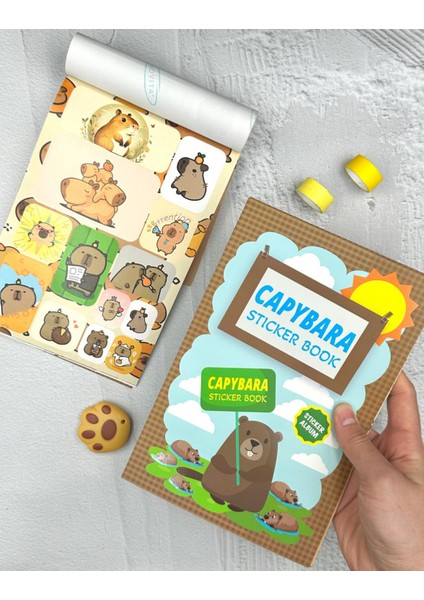 Capybara Karakterleri Capybara Sticker Albümü 16 Sayfa Kahverengi Renk Defter Sticker