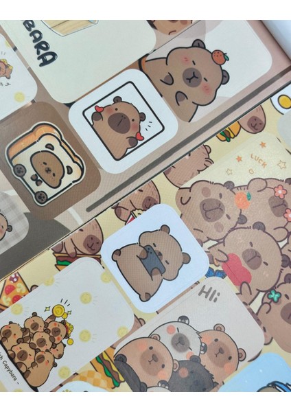 Capybara Karakterleri Capybara Sticker Albümü 16 Sayfa Kahverengi Renk Defter Sticker modelleri