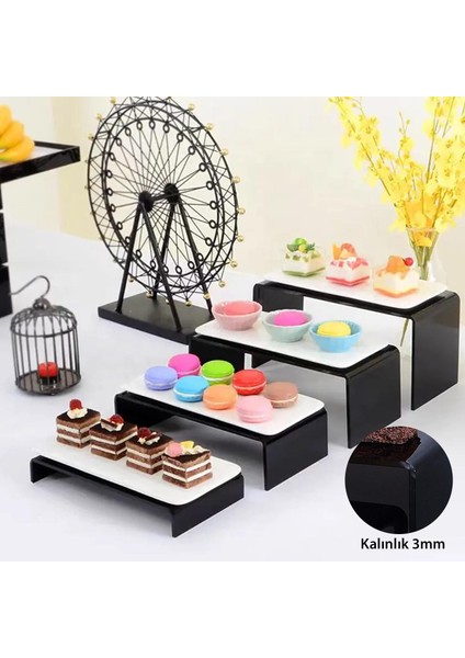 3'lü Ürün Yükseltici Organizer Stant Pleksi 26 x 3 cm / 28 x 6 cm / 30 x 10 cm / 3mm - Siyah