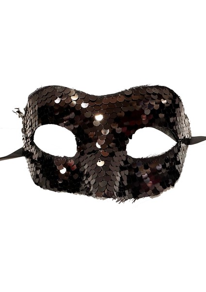 Payetli Venedik Balo Parti Maskesi Siyah