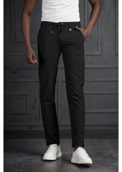 Slimfit Beli Lastikli ve Iplikli Likralı Gofre Kumaş Jogger Pantolon