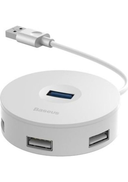 Round Box 3 In 1, Çok Fonksiyonlu Bilgisayar/telefon Hub Adaptörü, Beyaz, Kablo Uzunluğu: 12 Cm, Bağlantı Sayısı: 3, Bağlantı: USB Type A 3.0'dan - USB Type A 3.0 & USB Type A 2.0,seyahat Boy