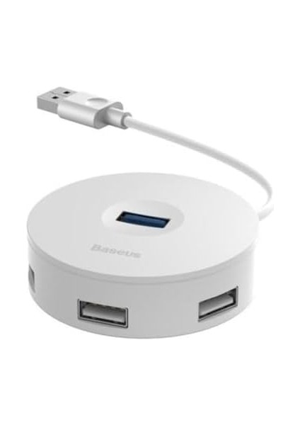 Round Box 3 In 1, Çok Fonksiyonlu Bilgisayar/telefon Hub Adaptörü, Beyaz, Kablo Uzunluğu: 12 Cm, Bağlantı Sayısı: 3, Bağlantı: USB Type A 3.0'dan - USB Type A 3.0 & USB Type A 2.0,seyahat Boy