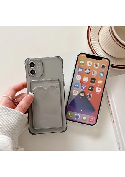 Apple iPhone 11 (6.1) Uyumlu Lüx Kartlıklı Şeffaf Telefon Kılıfı (Siyah)