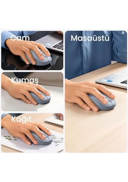 2400DPI 2.4ghz Wireless Kablosuz Sessiz Mouse Mavi