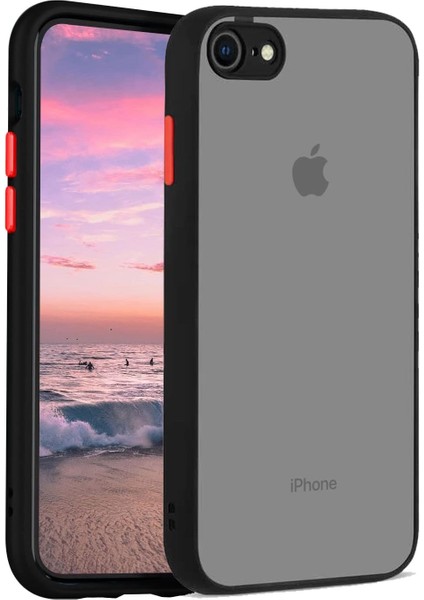 Apple iPhone 7/8 / Se 2020 Kılıf Kamera Korumalı Arkası Buzlu Kılıf (Siyah)