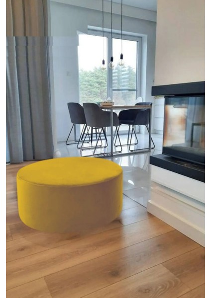 Most Ekol Yuvarlak Sandıklı Orta Sehpa 07 Hardal Kadife Kumaş (Evinize Teslim)