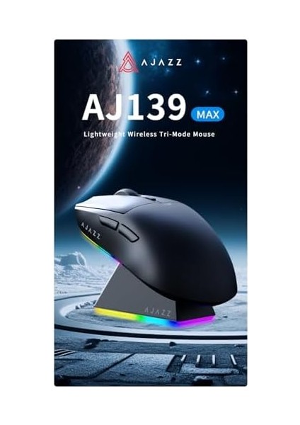 Ajazz AJ139 Max Mouse 3 Mod 26.000 Dpı Manyetik Şarj Istasyonlu Paw 3395 Optik Sensör Gaming Mouse (Siyah)