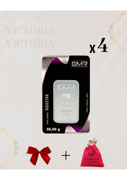 Vıctorıa Gold Sertifikalı 4 Adet 50 gr Külçe Gümüş 999 Ayar