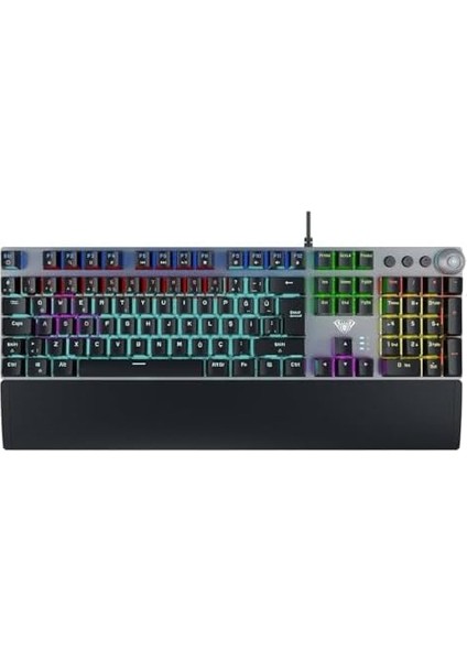 F2058 Bilek Destekli Rgb Makrolu Mekanik Kablolu Oyuncu Klavyesi