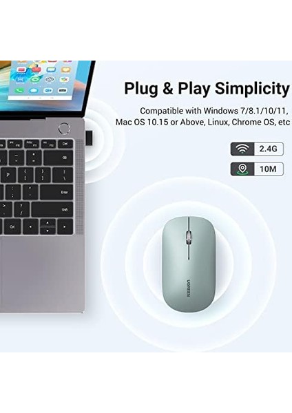 Kablosuz Fare, 2,4 Ghz USB Bağlantısı, Maks. 4000 Dpi, 18 Ay Pil Ömrü. Pc, Mac, Dizüstü Bilgisayar, Windows 11, 10, 8.1, 7, Macos, Linux ile Uyumlu (Yeşil)